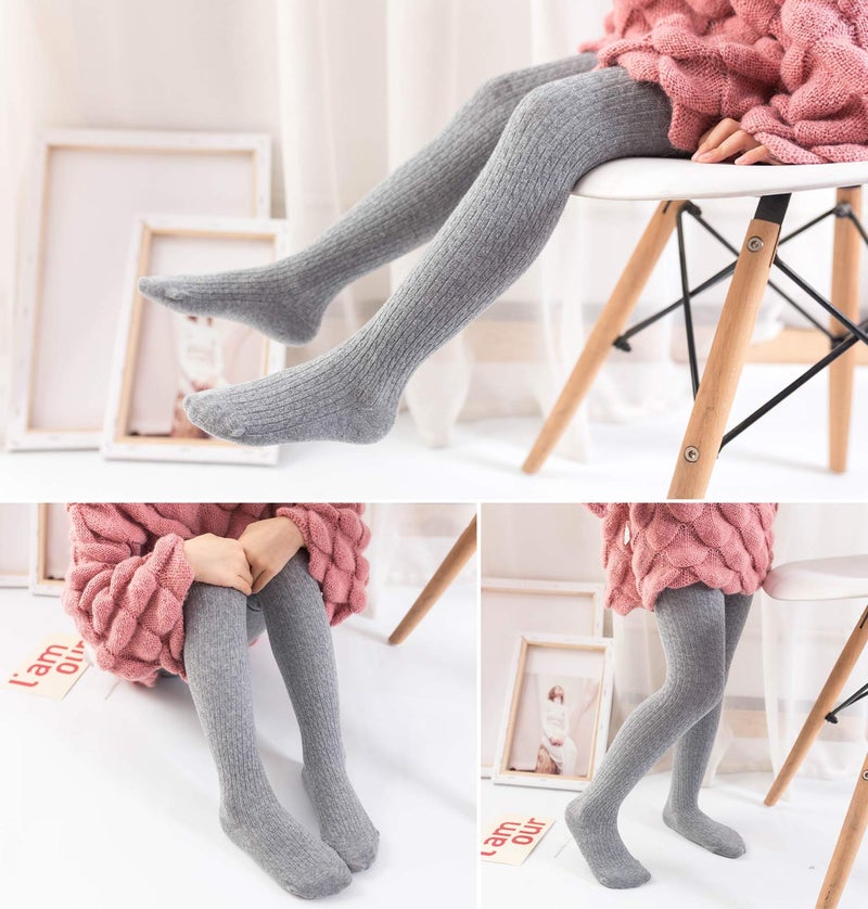 EPEIUS Girl Tights Thick Cable Knit Leggings Kids Girl Warm Cotton Pantyhose Little Girl Stockings Dress Tights School Uniform tight,Black White Grey,6-8 Years - Image 4